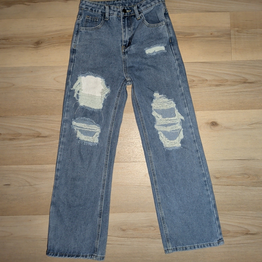 SHEIN Men's Ripped Straight Blue Jeans